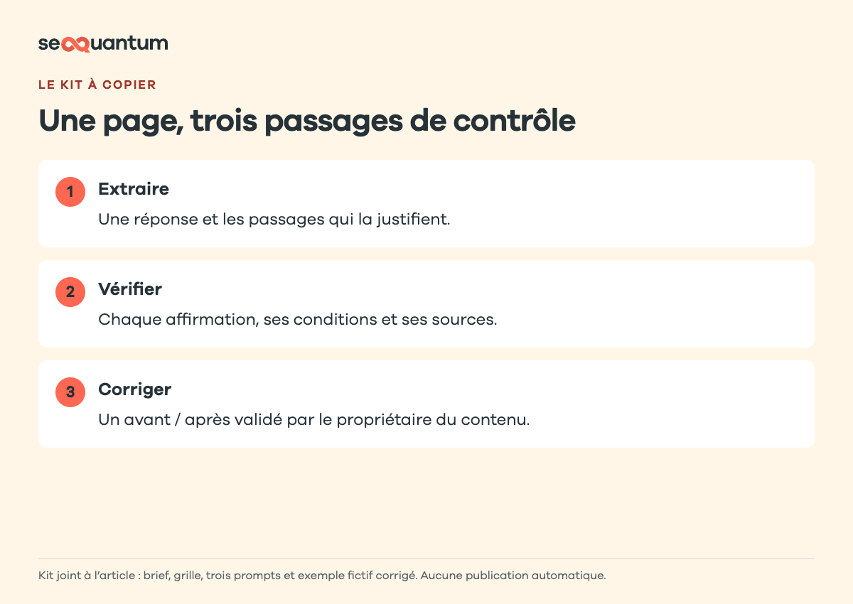 Extraire, vérifier et corriger avec les trois prompts.