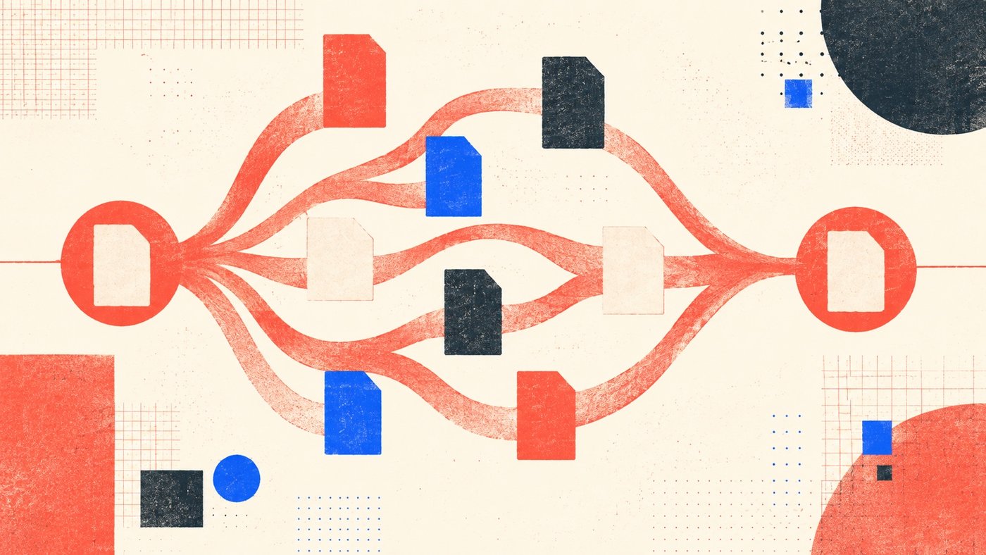 Une recherche se ramifie en plusieurs pistes qui se rejoignent, illustration du query fan-out